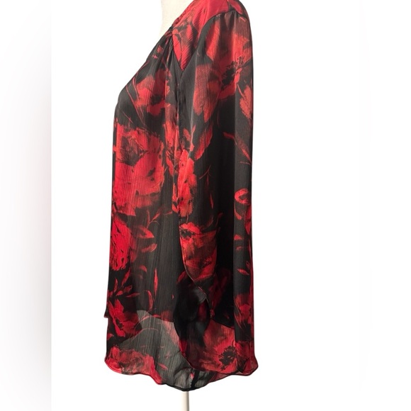 AB Studio Women’s red & black sheer floral print top Size XL EUC - Picture 5 of 10